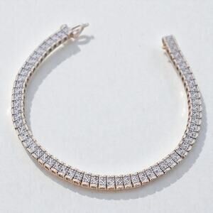 Vintage Gold Plated Sterling Silver Diamond Tennis Bracelet Square Link 7.75"